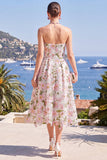 Robe midi fleurie rose A-line sans bretelles