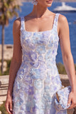 Robe midi midi verte à col carré à perles avec dentelle dans le dos