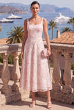 Robe midi midi verte à col carré à perles avec dentelle dans le dos