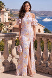 Robe Maxi à fentes bleues à col nu en sirène à col nu-nu, violette et fente