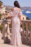 Robe Maxi à fentes bleues à col nu en sirène à col nu-nu, violette et fente