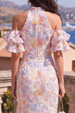 Robe Maxi à fentes bleues à col nu en sirène à col nu-nu, violette et fente