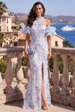 Robe Maxi à fentes bleues à col nu en sirène à col nu-nu, violette et fente