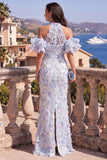 Robe Maxi à fentes bleues à col nu en sirène à col nu-nu, violette et fente