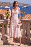 Robe midi fleurie midi bleue en V ligne A avec perles