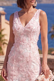 Robe midi fleurie midi bleue en V ligne A avec perles