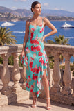 Robe midi plissée à volants plissés fleur rouge rose rouge en ligne en A, avec fente