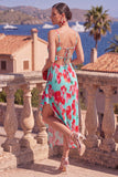 Robe midi plissée à volants plissés fleur rouge rose rouge en ligne en A, avec fente