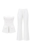 Costumes féminins blancs 2 pièces, sans bretelles à double poitrine, ajustés