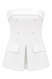 Costumes féminins blancs 2 pièces, sans bretelles à double poitrine, ajustés
