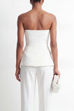 Costumes féminins blancs 2 pièces, sans bretelles à double poitrine, ajustés