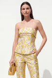 Costumes féminins Jaunes, Slim Fit, fleuris sans bretelles en deux pièces,
