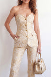 Costumes fleuraux Jacquard à poitrine simple en deux pièces Golden Sweetheart