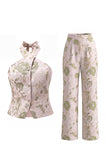 Fleurs vertes, costumes Jacquard à poitrine simple à col nu en deux pièces