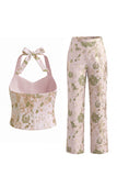 Fleurs vertes, costumes Jacquard à poitrine simple à col nu en deux pièces