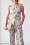 Costumes Jacquard Jacquard à poitrine simple en deux pièces en fleur bleue