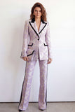 Fleurs violettes 2 pièces à revers pointé à un bouton, costumes Jacquard slim fit femme