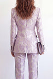 Fleurs violettes 2 pièces à revers pointé à un bouton, costumes Jacquard slim fit femme