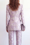 Fleurs violettes 2 pièces à revers pointé à un bouton, costumes Jacquard slim fit femme