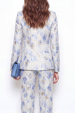 Costumes féminins 2 pièces en forme de revers de fleurs bleues Peak Jacquard One Button