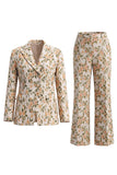Revers pointu gris bleu costumes deux pièces à simple poitrine fleurie pour femmes