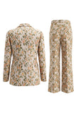 Revers pointu gris bleu costumes deux pièces à simple poitrine fleurie pour femmes