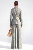 Revers pointu gris bleu costumes deux pièces à simple poitrine fleurie pour femmes