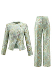 Fleurs jaunes en costumes Jacquard à poitrine simple à col rond en deux pièces