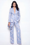 Costumes féminins ajustés à 2 pièces à revers à encoche Jacquard un bouton, ajusté slim