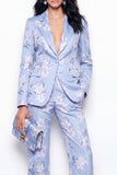 Costumes féminins ajustés à 2 pièces à revers à encoche Jacquard un bouton, ajusté slim