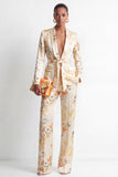 Costumes féminins en satin fleuri en satin en satin deux pièces deux pièces avec ceinture