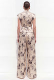Champagne Black Flower Peak Peak Lapel 2 pièces en satin et un bouton, costumes féminins avec ceinture