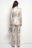 Fleurs gris-bleu, costumes double boutonnage en satin à revers pointu en satin avec ceinture