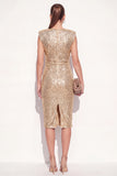 Robe de travail midi à paillettes bodycon dorée dorée avec fente