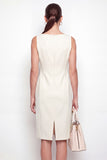 Robe de travail midi bodycon bodycon en ivoire avec col bateau et fente