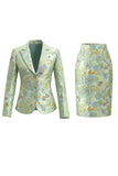 Robe de travail Jacquard à simple boutonnage en deux pièces fleur jaune à revers point, fendue