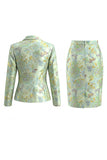 Robe de travail Jacquard à simple boutonnage en deux pièces fleur jaune à revers point, fendue