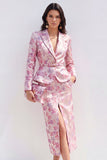 Robe midi midi en satin fleur fuchsia rose 2 pièces à revers point, fendue