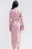 Robe midi midi en satin fleur fuchsia rose 2 pièces à revers point, fendue