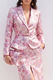 Robe midi midi en satin fleur fuchsia rose 2 pièces à revers point, fendue