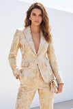 Costumes féminins d’or 2 pièces Jacquard Peak Peak, un bouton, ajustés slim pour femmes