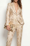 Costumes féminins d’or 2 pièces Jacquard Peak Peak, un bouton, ajustés slim pour femmes