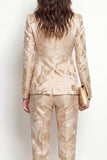 Costumes féminins d’or 2 pièces Jacquard Peak Peak, un bouton, ajustés slim pour femmes