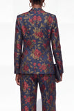 Costumes Jacquard Jacquard noirs deux pièces à un bouton, floraux