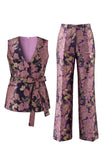 Costumes féminins à col en V rose marine rose marine avec ceinture