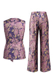 Costumes féminins à col en V rose marine rose marine avec ceinture