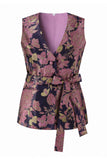 Costumes féminins à col en V rose marine rose marine avec ceinture