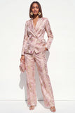 Blush Floral Peak Lapel Suit 2 pièces double boutonnage féminin avec poches
