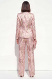 Blush Floral Peak Lapel Suit 2 pièces double boutonnage féminin avec poches