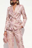 Blush Floral Peak Lapel Suit 2 pièces double boutonnage féminin avec poches